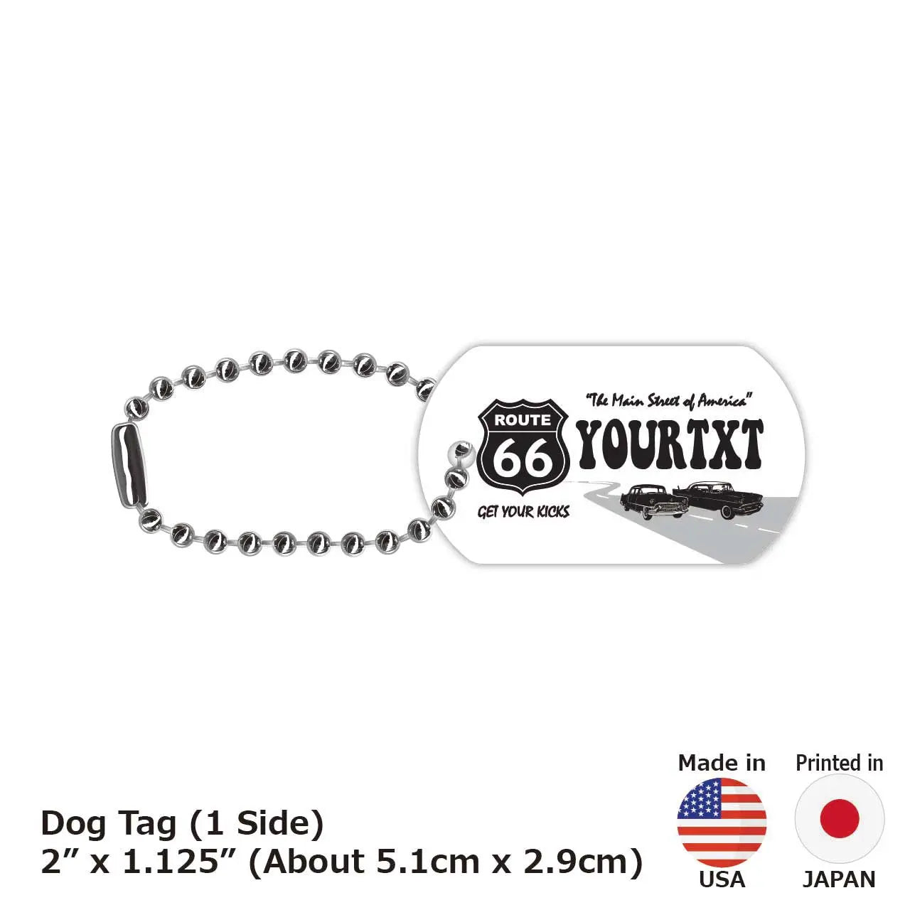 [Dog Tag] Route 66 White/Original American License Plate-Shaped Personalized Keychain