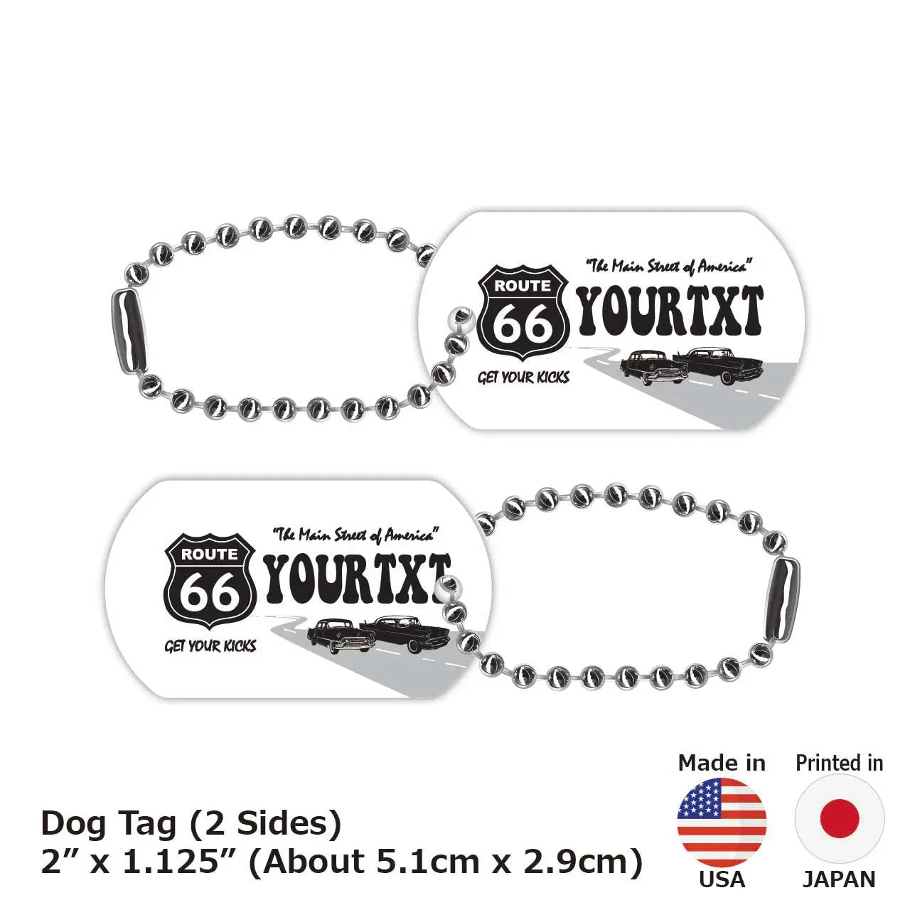 [Dog Tag] Route 66 White/Original American License Plate-Shaped Personalized Keychain