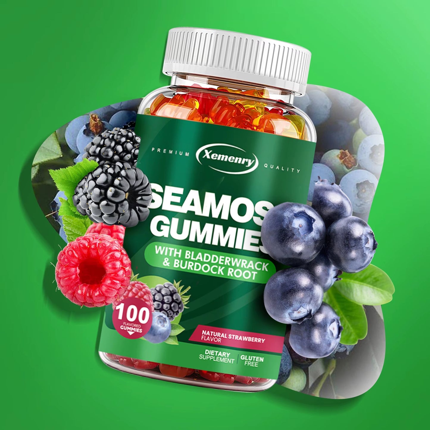 SEAMOSS Gummies With Bladderwrack and Burdock Root - Immune, Skin, and Detox Support (100 Gummies)