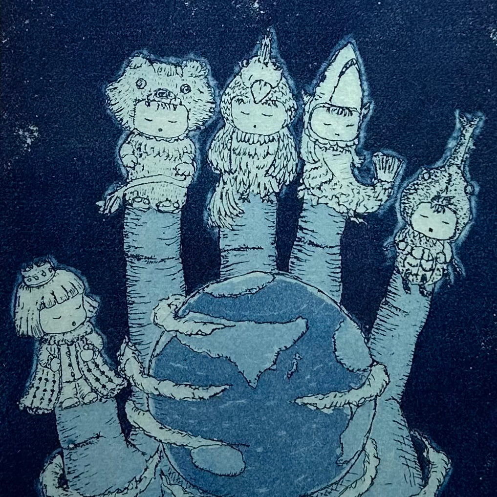 【オリジナル銅版画】前田 勝弘（Katsuhiro MAEDA）「ミライをたくされたテのヒラと、はなしあうゴニンのヒトたち（ed. 2/10）」