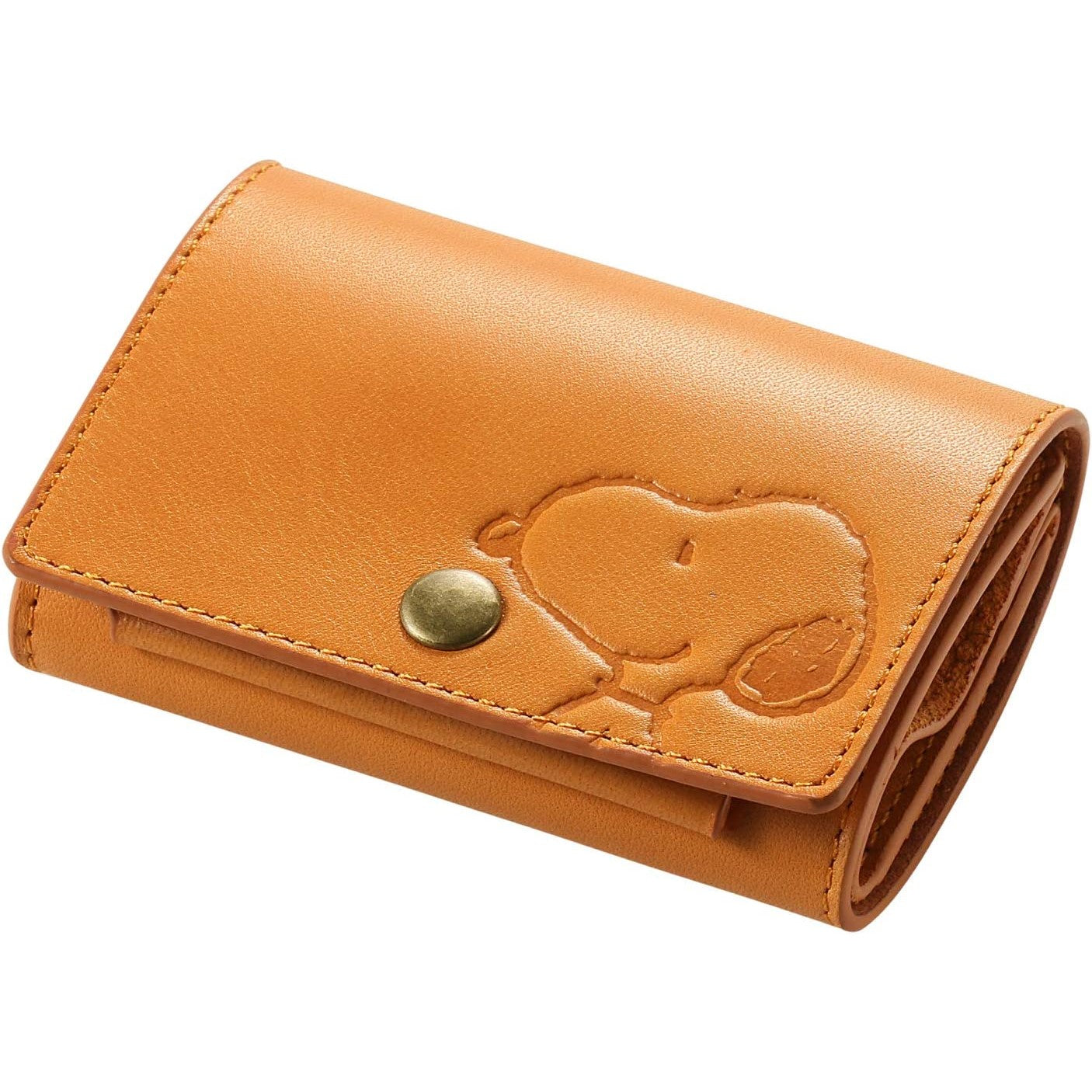[スヌーピー/SNOOPY]イタリアンレザー 3つ折り ミニ財布(オレンジ)