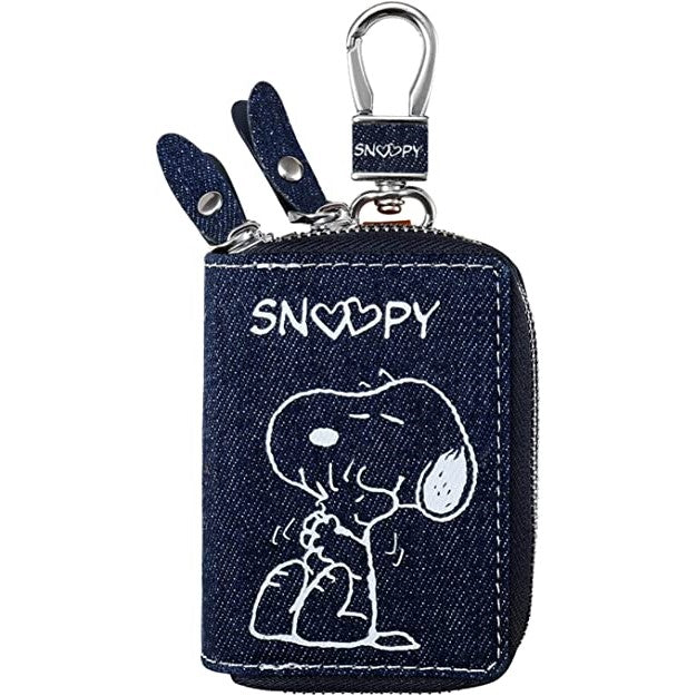 [スヌーピー/SNOOPY]高級デニム生地 ２つ収納 スマートキーケース(ブルー)