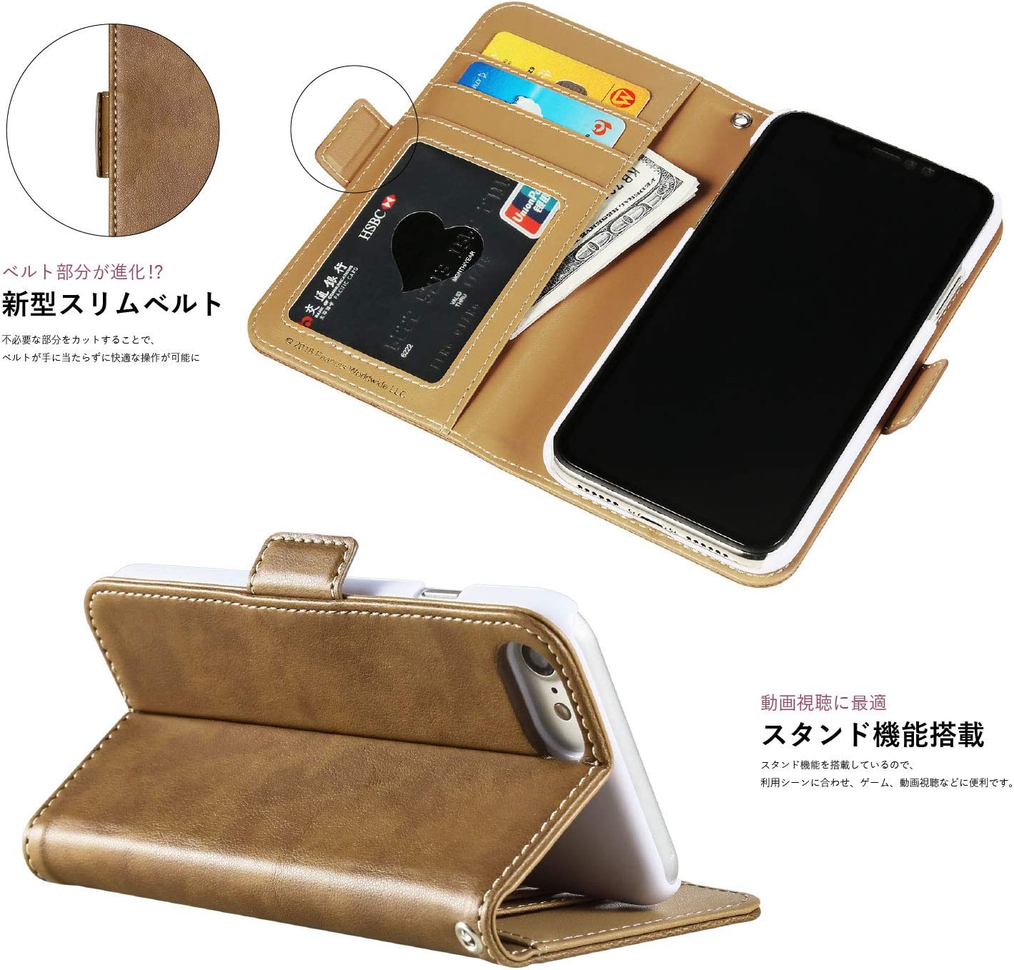 [スヌーピー/SNOOPY]iPhone(アイフォン)用 上質なPUレザー 手帳型ケース(ブラウン)
