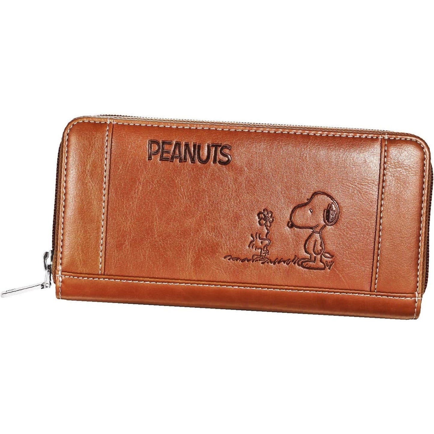 [スヌーピー/SNOOPY]高級PUレザー ジャバラ式 カード入れ お会計長財布(ブラウン)