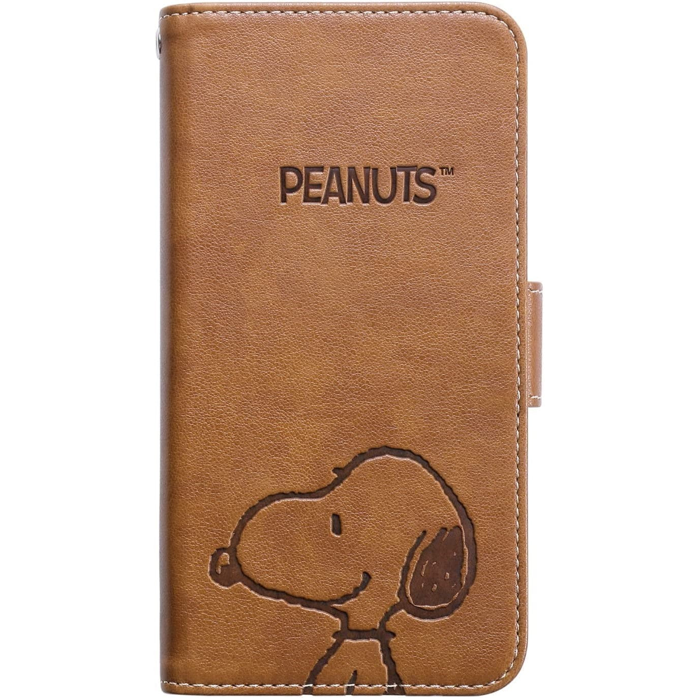[スヌーピー/SNOOPY]iPhone(アイフォン)用 上質なPUレザー 手帳型ケース(ブラウン)