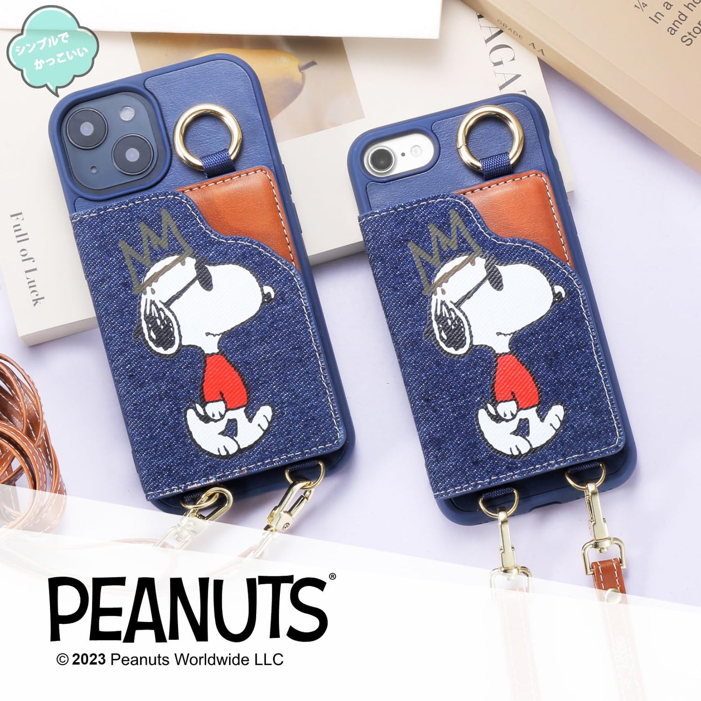 【訳アリB級品】[スヌーピー/SNOOPY]iPhone15(アイフォン15)用ストラップ付 上質な本デニム生地スマホケース