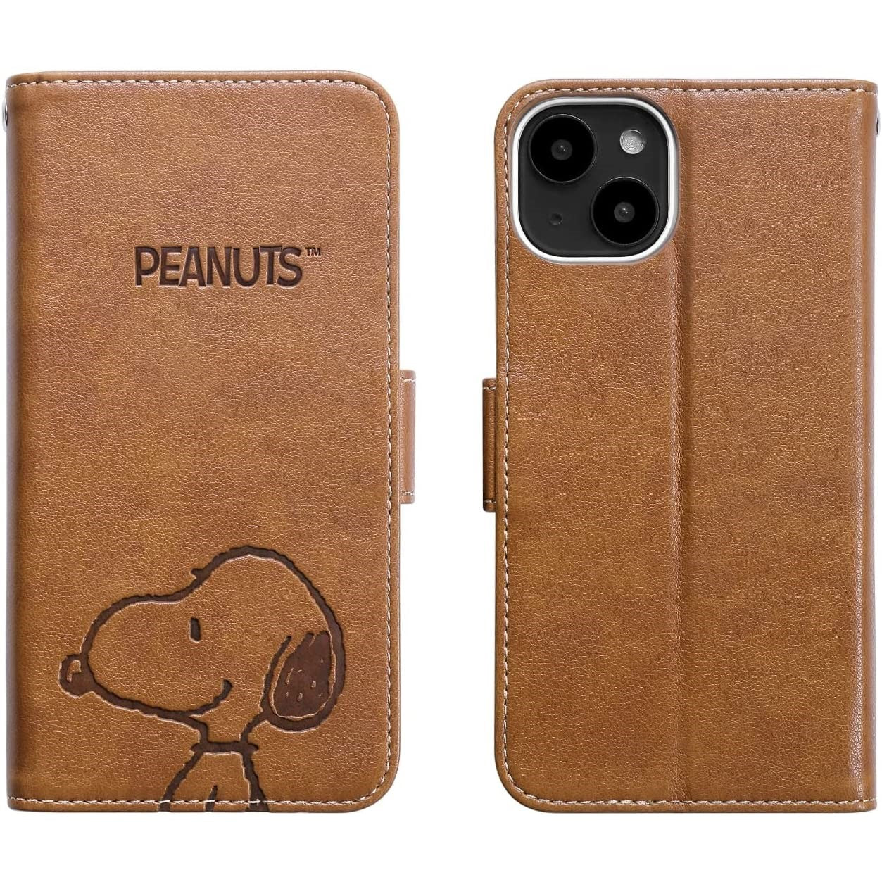 [スヌーピー/SNOOPY]iPhone(アイフォン)用 上質なPUレザー 手帳型ケース(ブラウン)