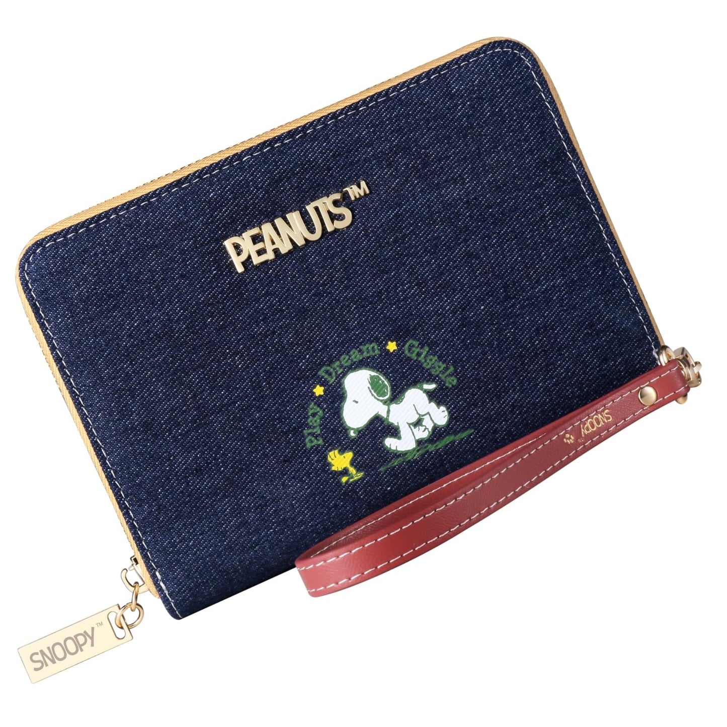 [スヌーピー/SNOOPY]ストラップ付 印鑑も入る ジャバラ式 デニム生地通帳ケース(ブルー)