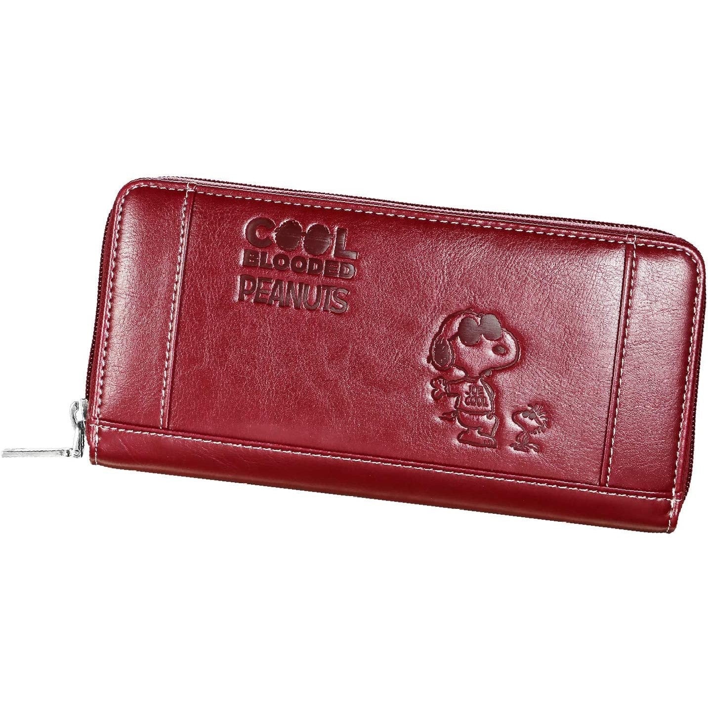 [スヌーピー/SNOOPY]高級PUレザー ジャバラ式 カード入れ お会計長財布(ワインレッド)