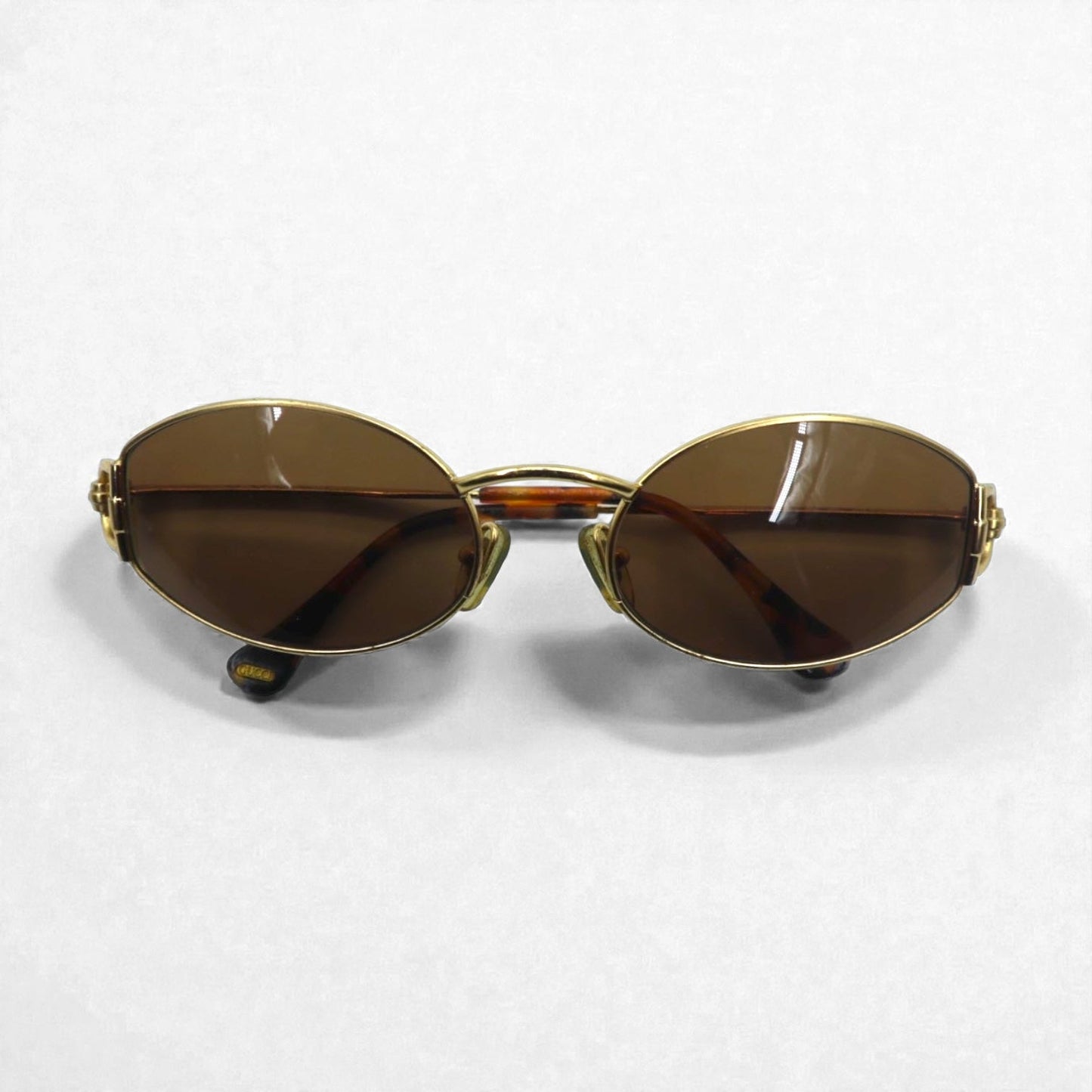 GUCCI Vintage Oval Sunglasses in Gold and Tortoiseshell, Made in Italy