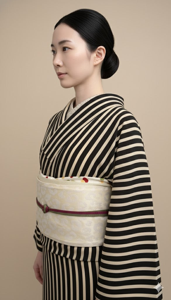 Half-width Obi [Savannah Moon] Half-width Heko Obi for Adults, Reversible White with Glitter