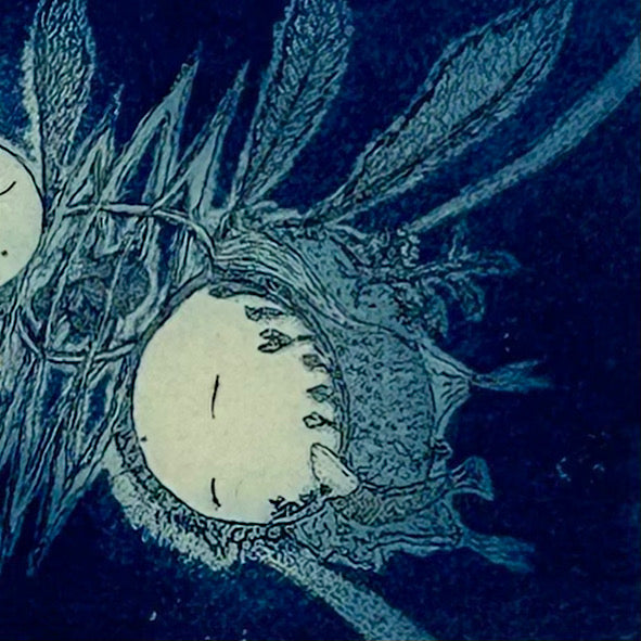 【オリジナル銅版画】前田 勝弘（Katsuhiro MAEDA）「あおいエーテルのウミで ふたごのホシは ちがうユメをみているのでした...（ed. 1/10）」