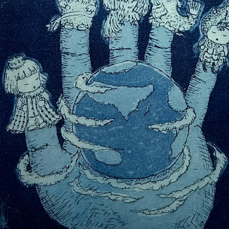 【オリジナル銅版画】前田 勝弘（Katsuhiro MAEDA）「ミライをたくされたテのヒラと、はなしあうゴニンのヒトたち（ed. 2/10）」