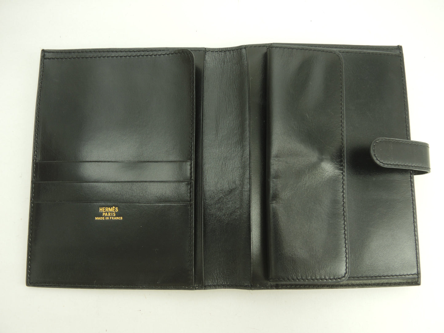 エルメス 2折財布 Boxカーフ黒 ゴールドカデナ金具 コンパクトウォレット@〇Y