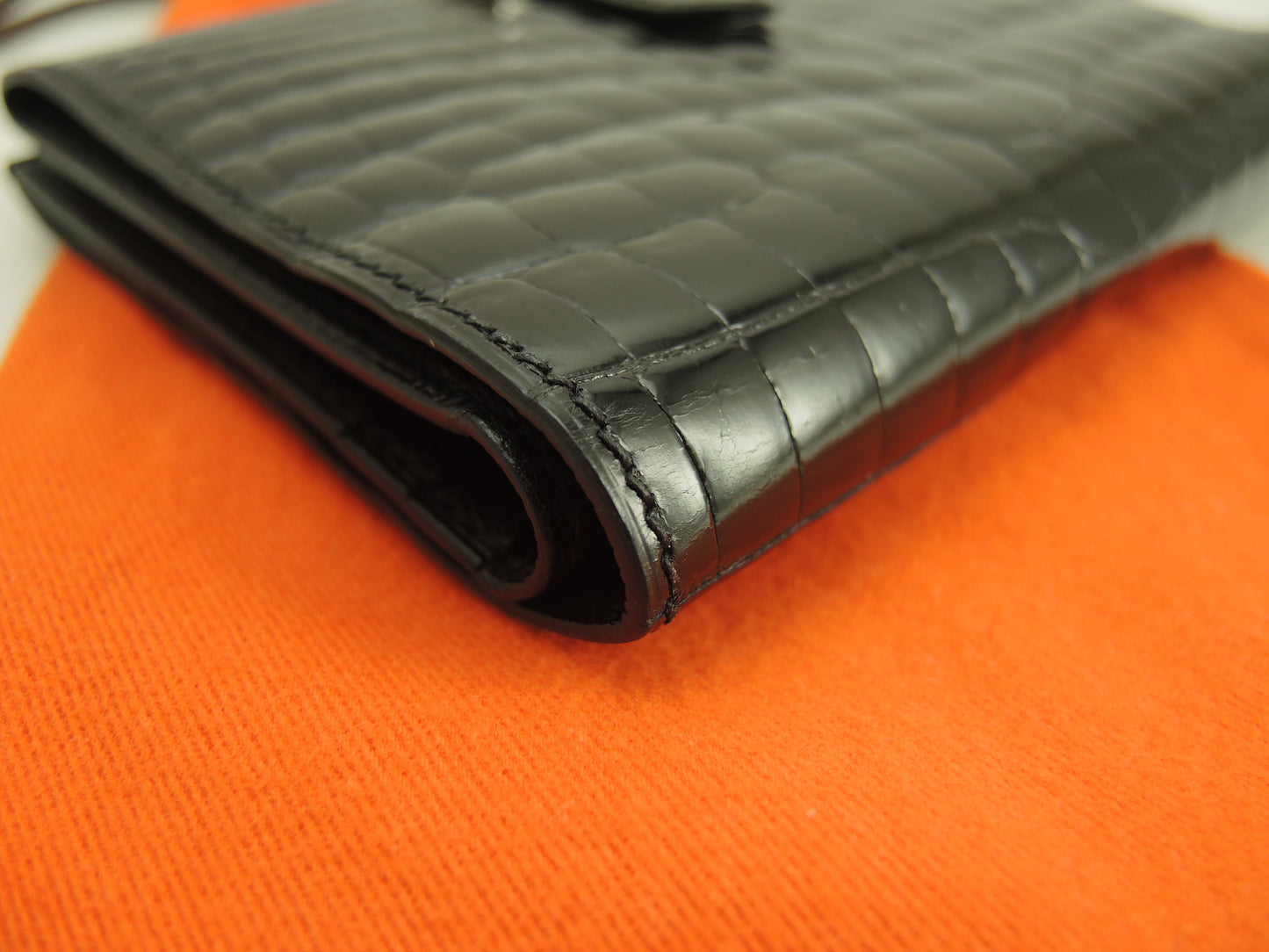 エルメス ベアンコンパクト クロコニロティカス 黒 コンパクトウォレット 2折財布 極美品@□R
