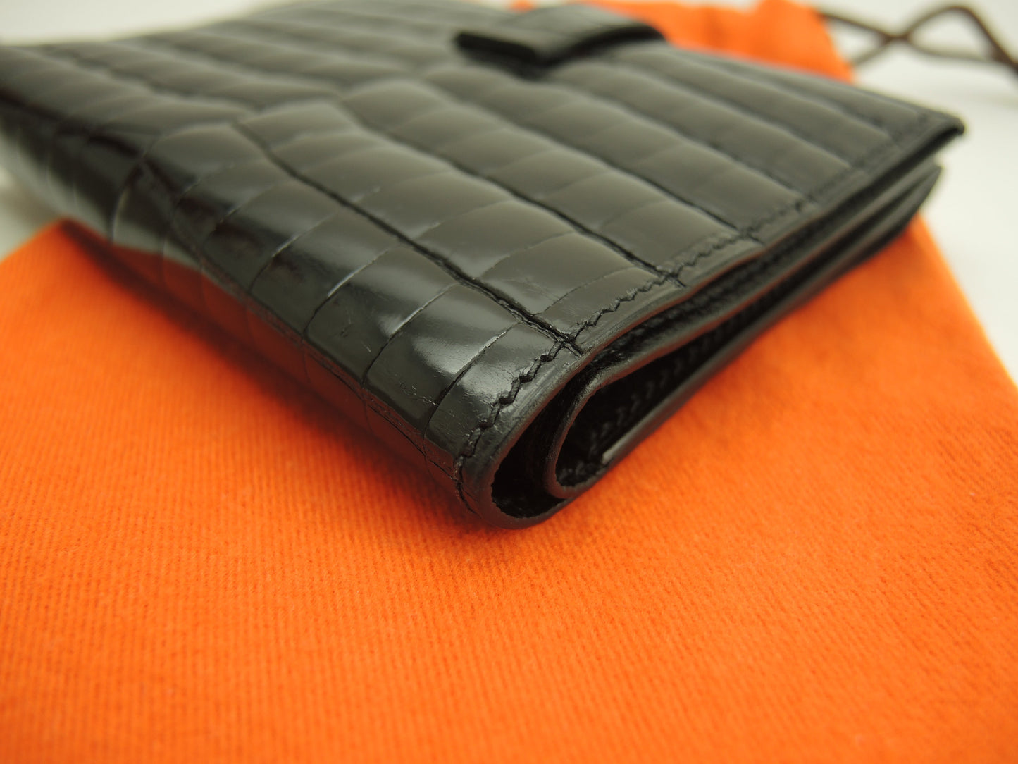 エルメス ベアンコンパクト クロコニロティカス 黒 コンパクトウォレット 2折財布 極美品@□R