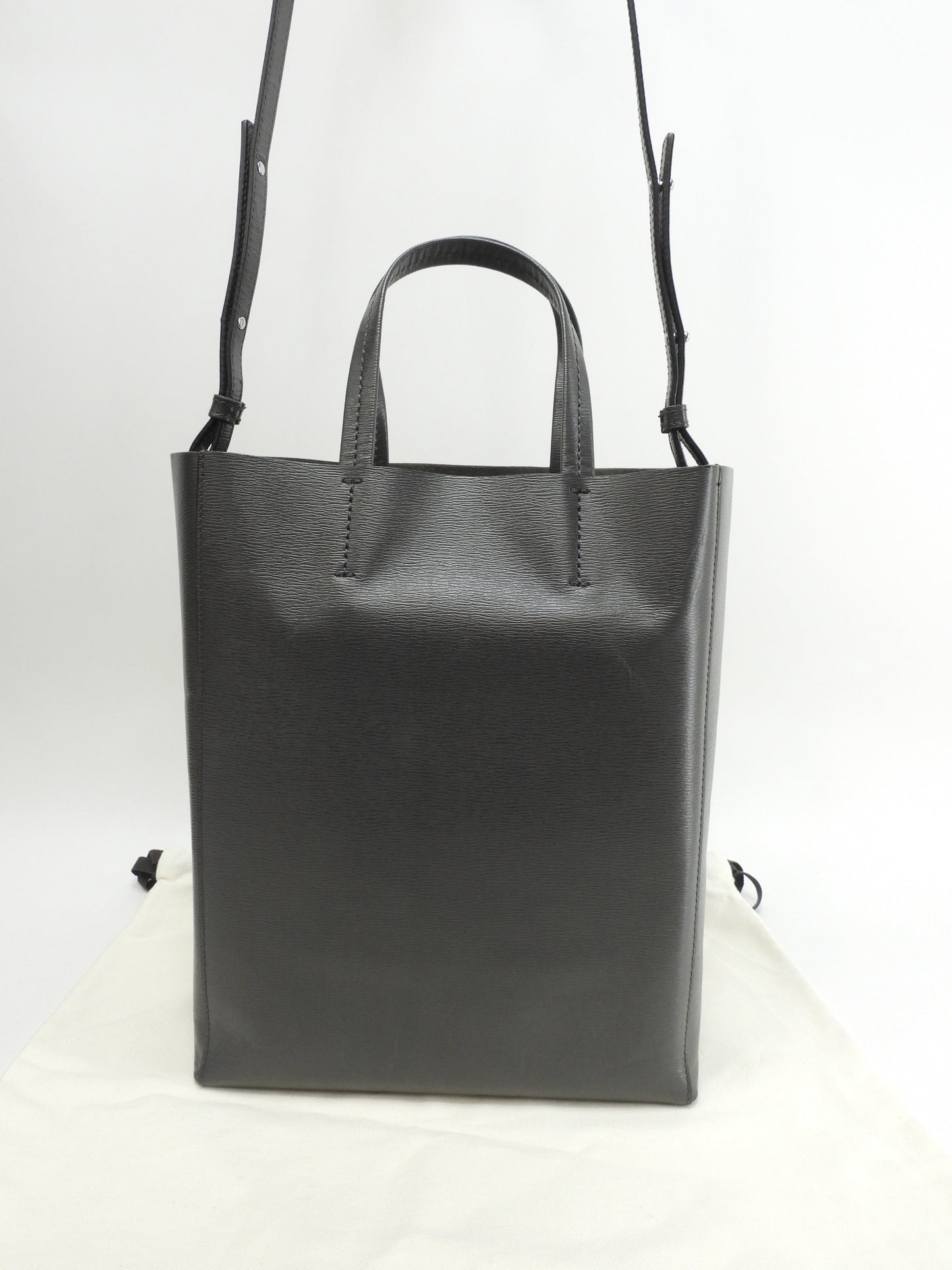 セリーヌ カバスモール ヴェルティカル レザー濃灰 s付ハンドバッグ ポシェット@S-CU-4187