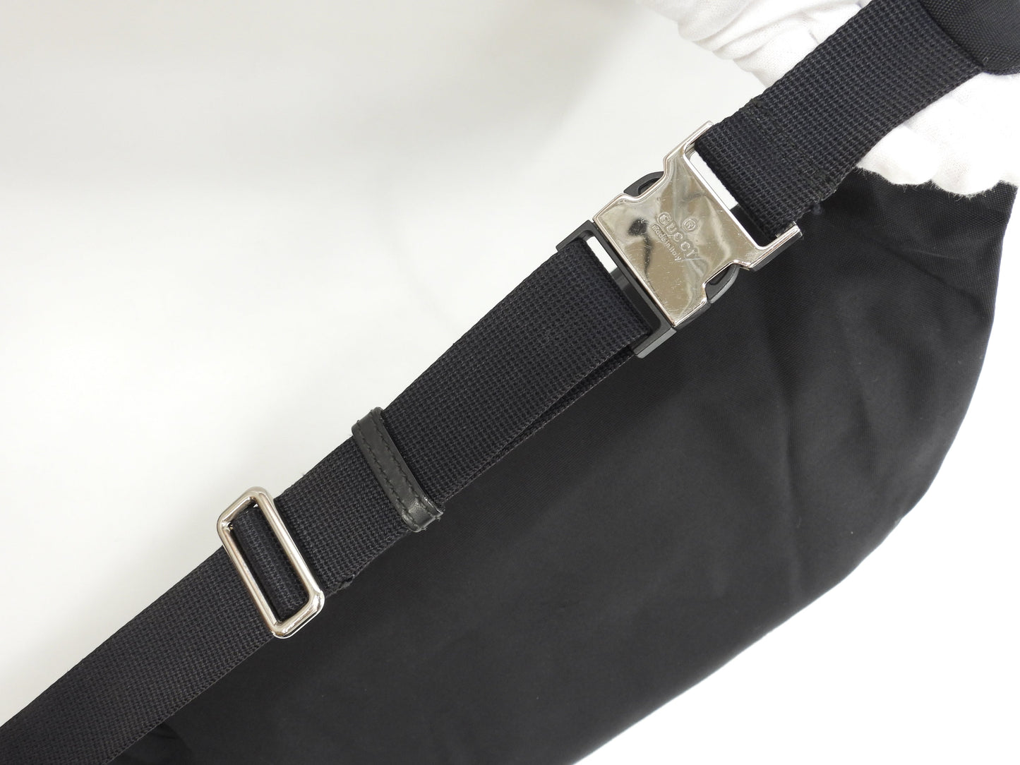 グッチ ボディバッグ大 ウェブ ナイロン黒 クロスボディバッグ 斜掛ショルダー 美品@ 18