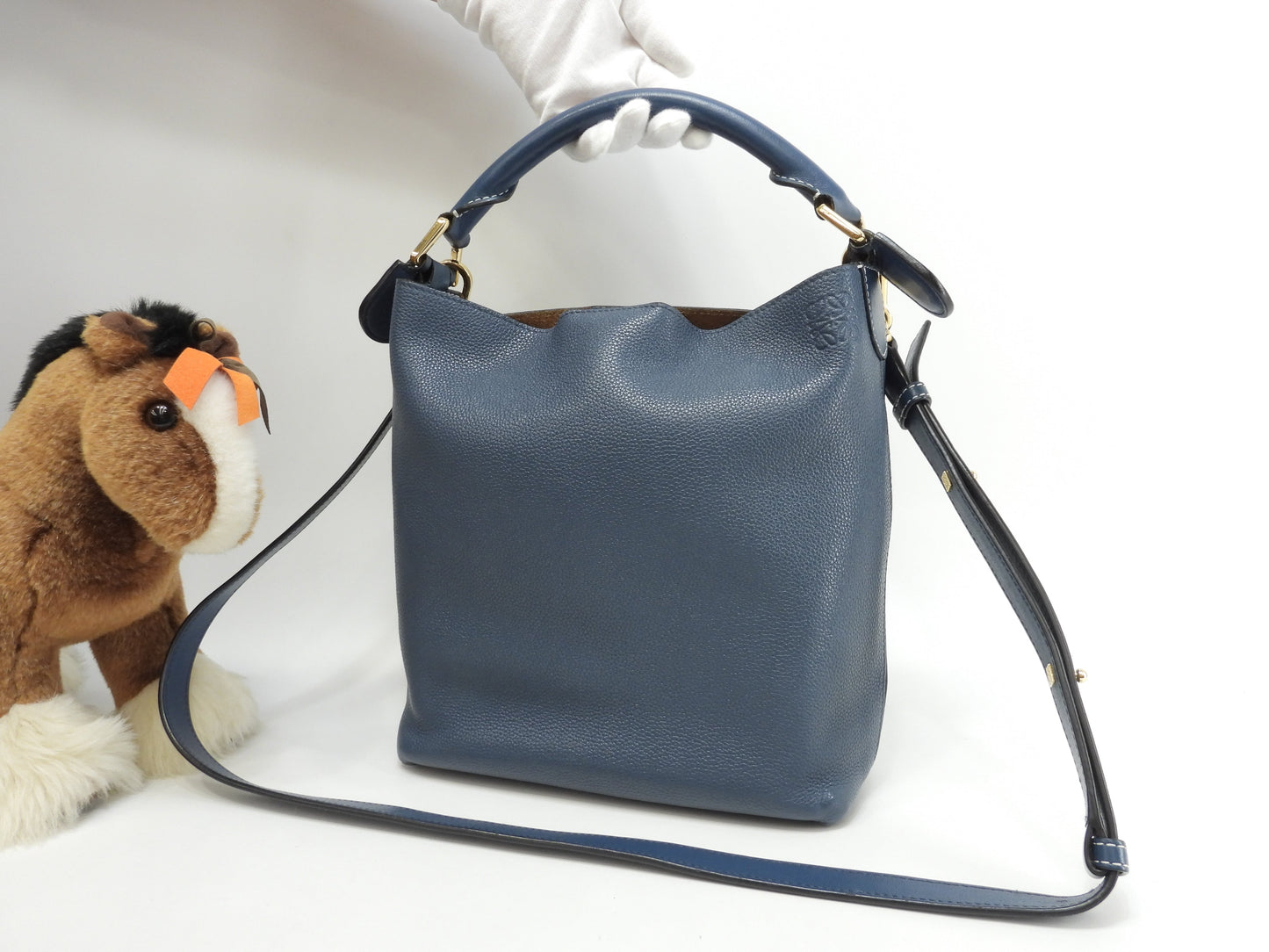 ロエベ 2wayハンドバッグ Tバケットスモール レザー青 ポシェット クロスボディ 美品@261707 2