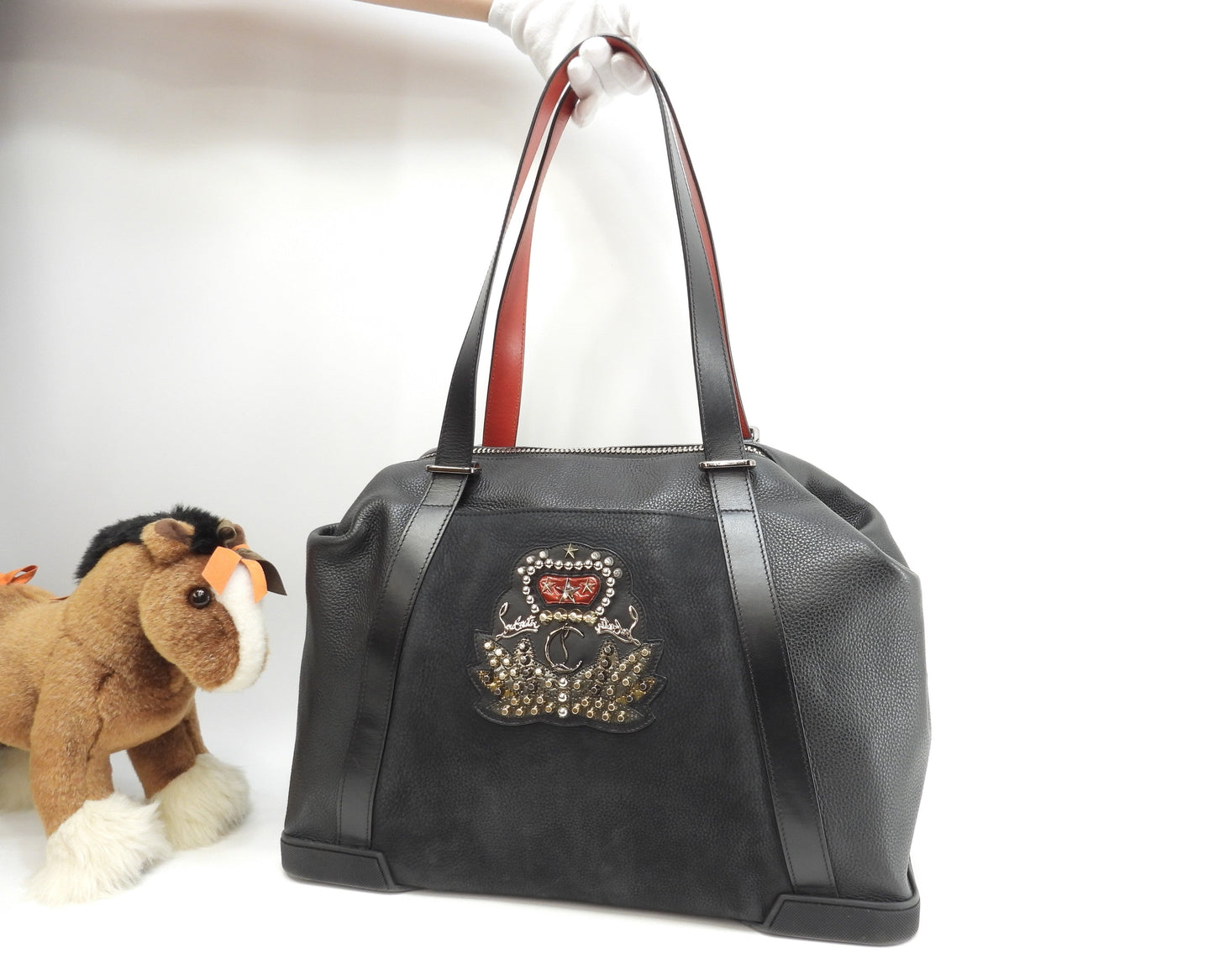 クリスチャンルブタン ホールドオール バッグデイモン レザー黒 メンズトートバッグ 美品@ 2
