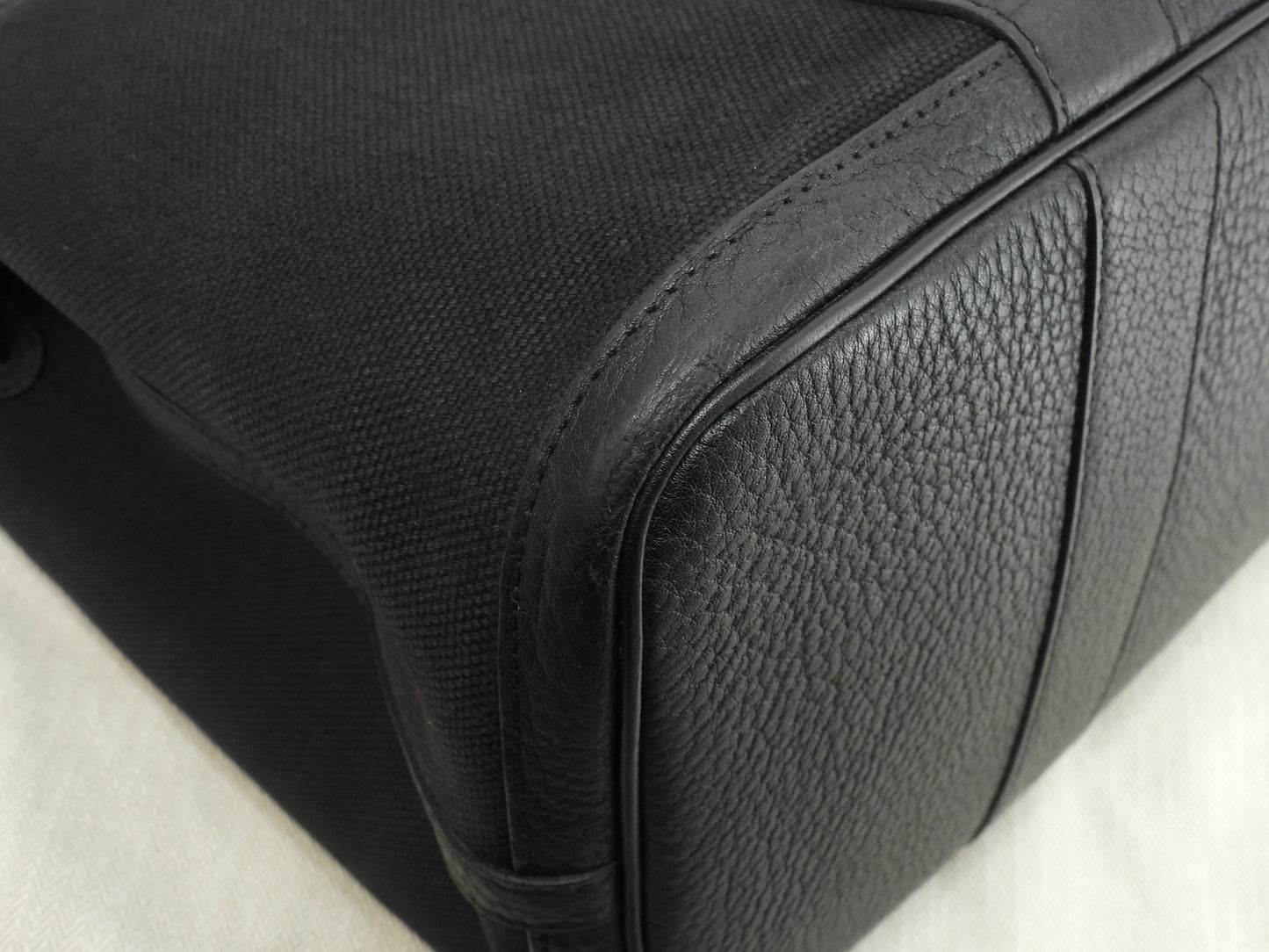 エルメス プティットサンチュールMM コットン/レザー 黒 トートバッグ ハンドバッグ@□J 17