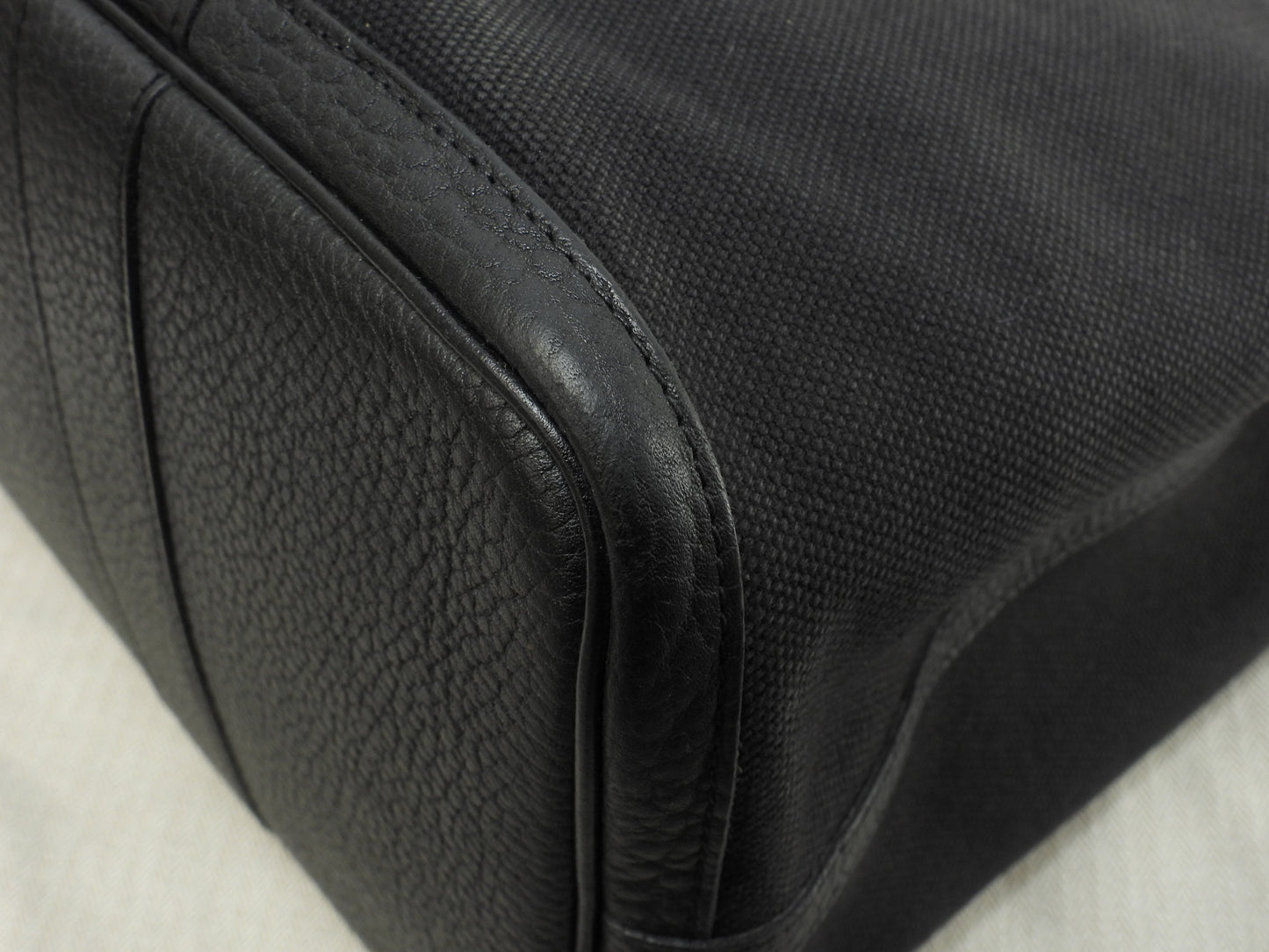 エルメス プティットサンチュールMM コットン/レザー 黒 トートバッグ ハンドバッグ@□J 17