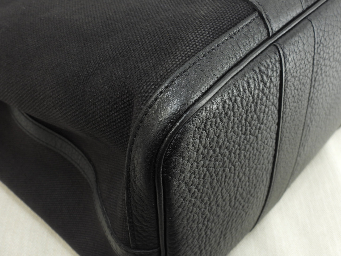 エルメス プティットサンチュールMM コットン/レザー 黒 トートバッグ ハンドバッグ@□J 17
