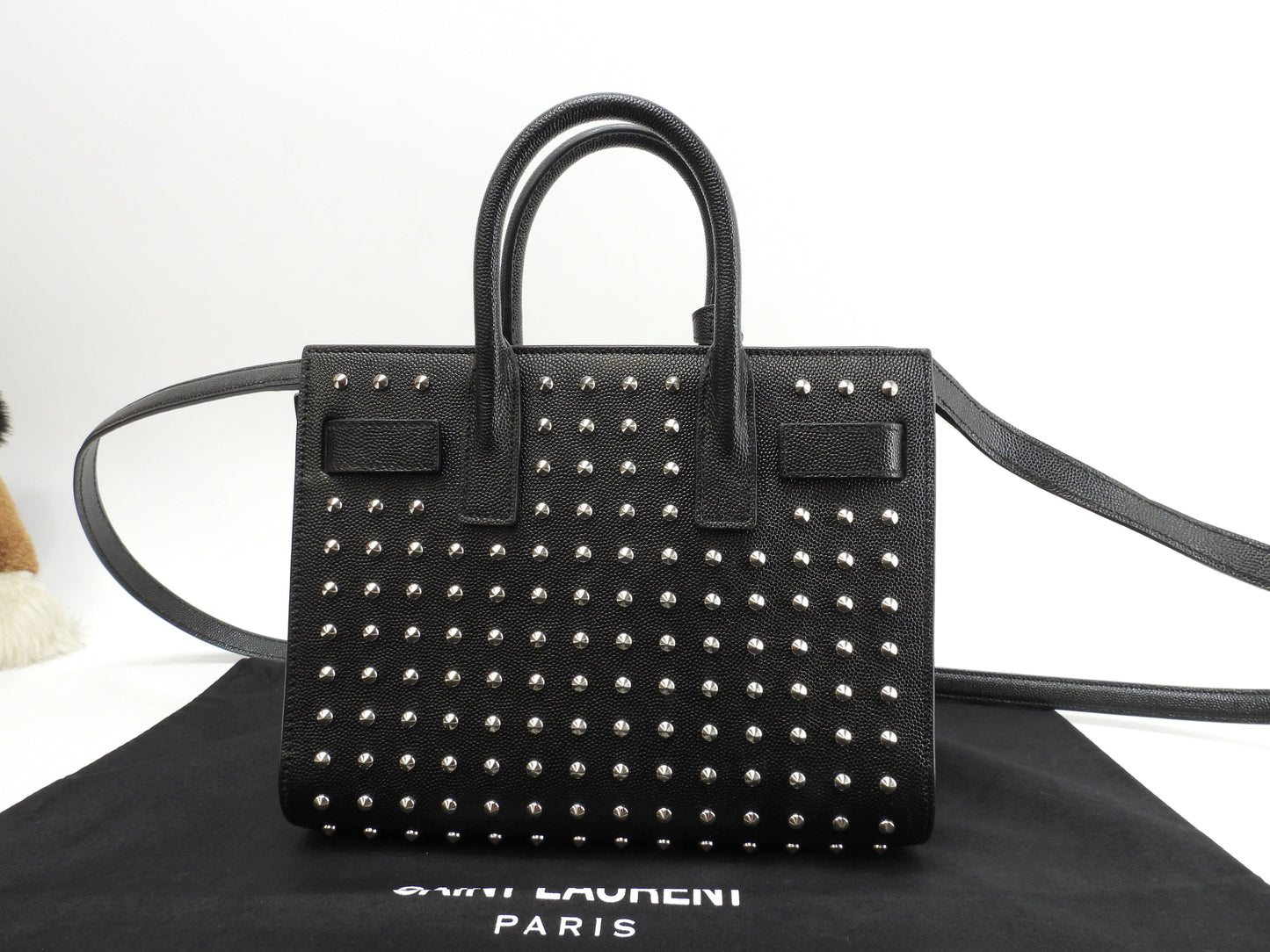 サンローラン サックドジュールナノ スタッズ レザー黒 ミニハンドバッグ ポシェット YSL 美品@ 73