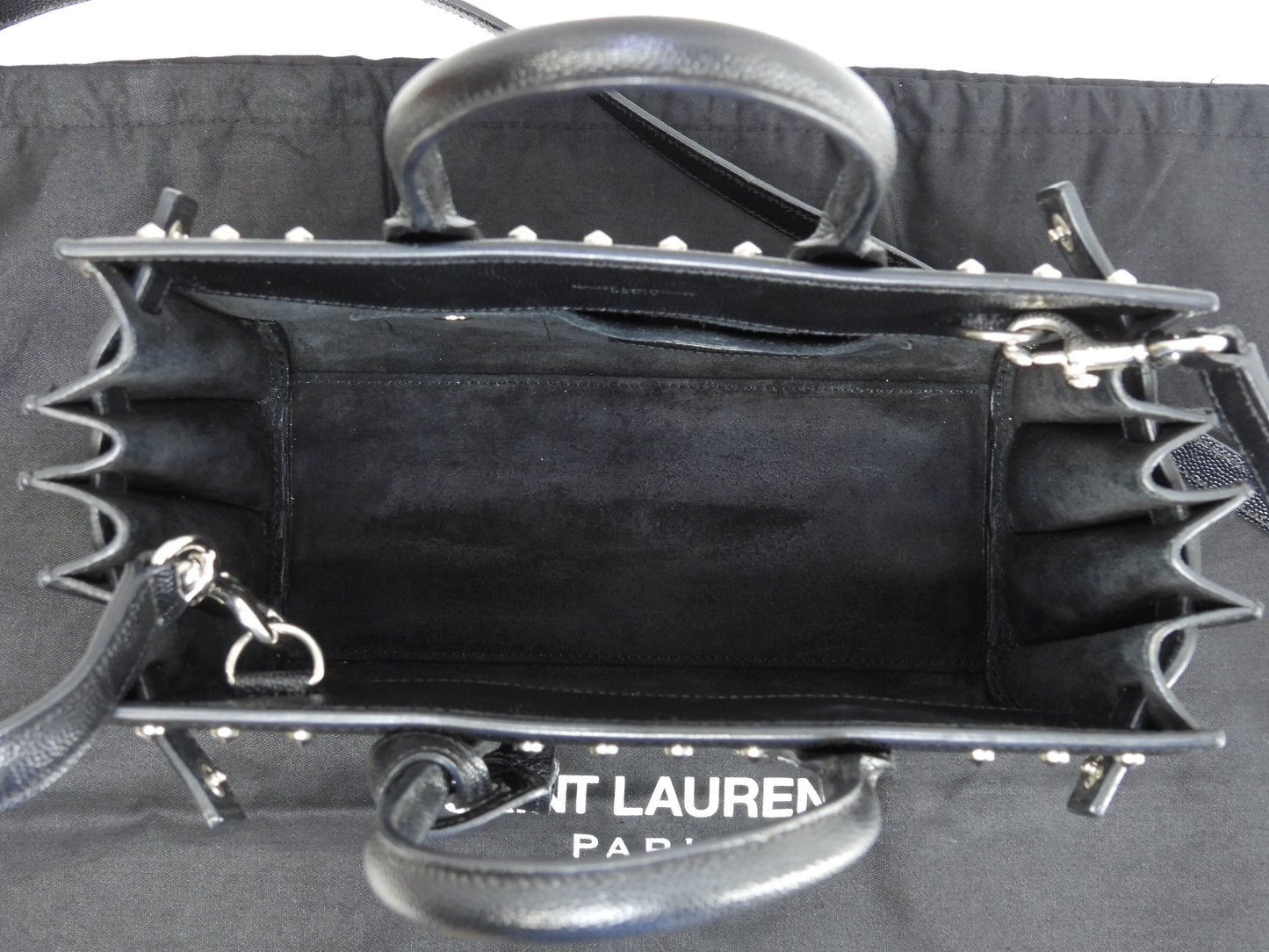 サンローラン サックドジュールナノ スタッズ レザー黒 ミニハンドバッグ ポシェット YSL 美品@ 73
