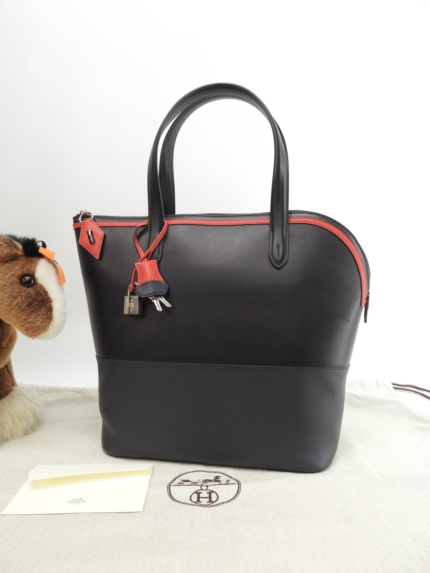 エルメス トランザット ヴォーエヴァーカラー/スイフト 黒紺赤 ハンドバッグ トートバッグ@D