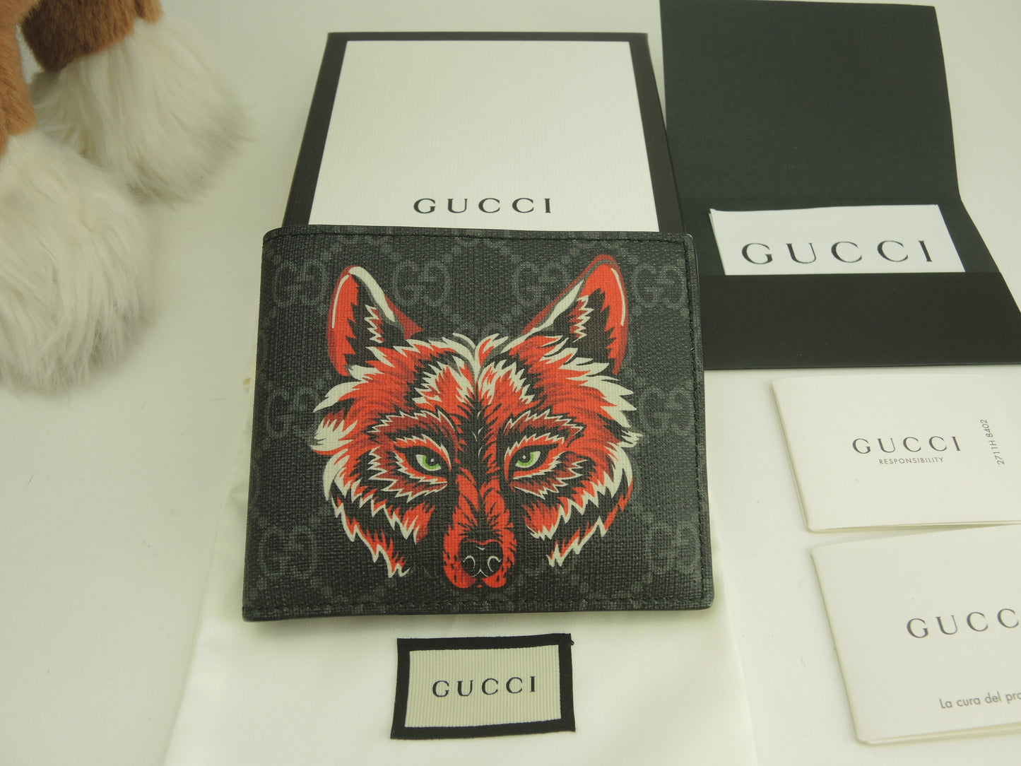グッチ 2折財布 ウルフ GG黒 メンズ コンパクトウォレット 美品@ 3
