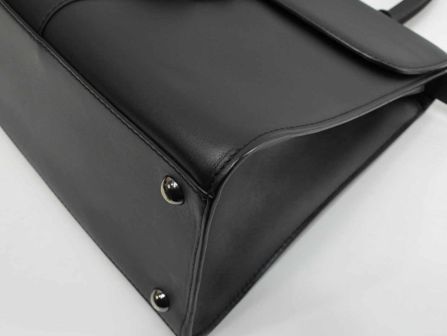 デルボー ブリヨンMM ボックスカーフレザー黒 シルバー金具 s付ハンドバッグ ケリー型 美品@ 1