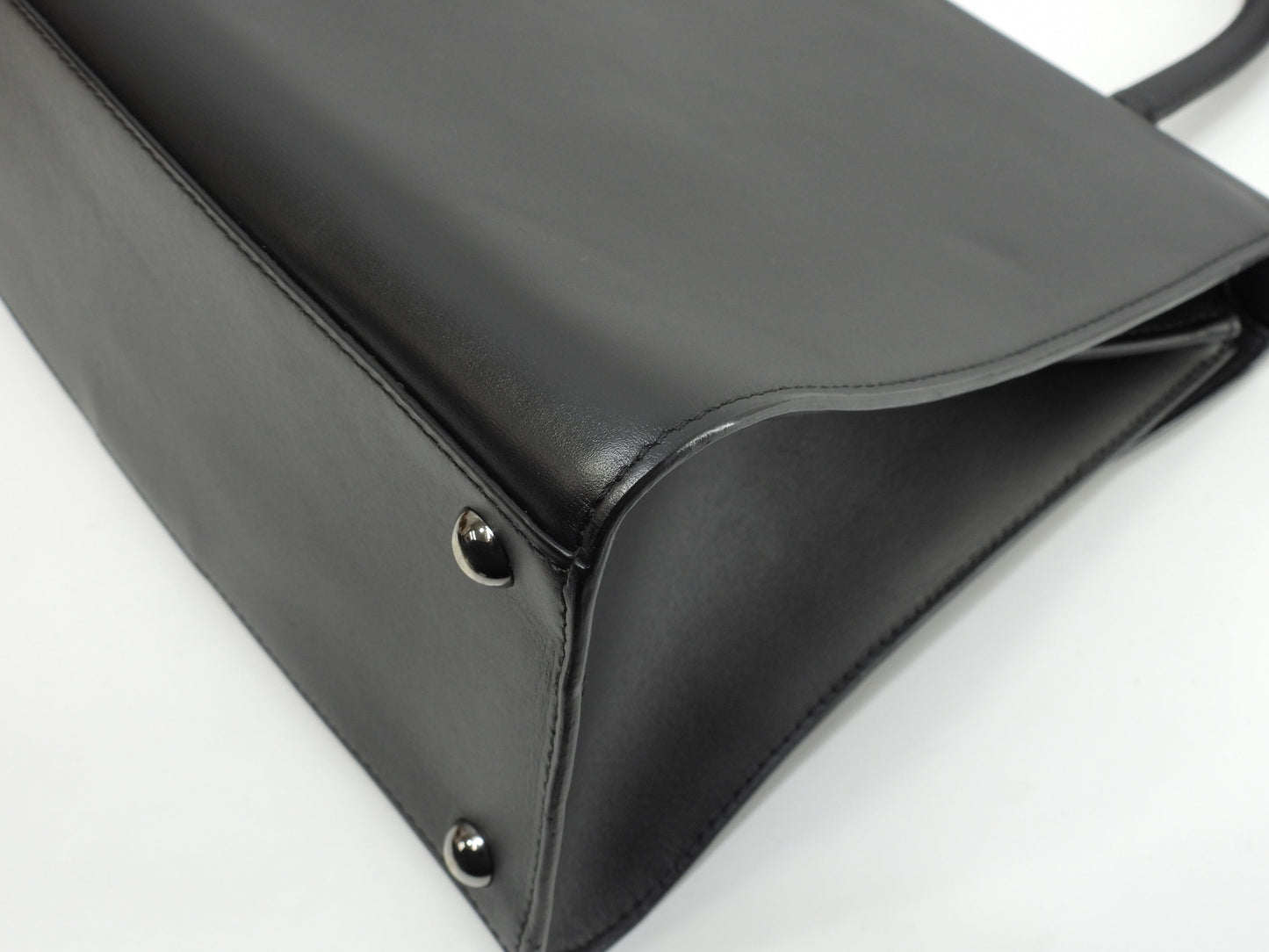 デルボー ブリヨンMM ボックスカーフレザー黒 シルバー金具 s付ハンドバッグ ケリー型 美品@ 1