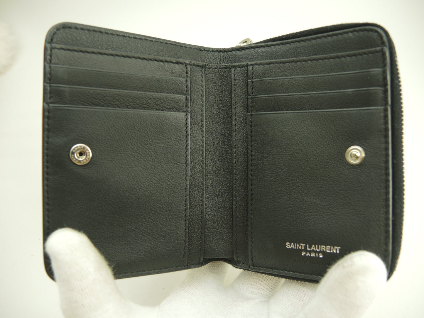 サンローラン スモールジップウォレット YSL レザー黒 コンパクト財布 美品@ 85