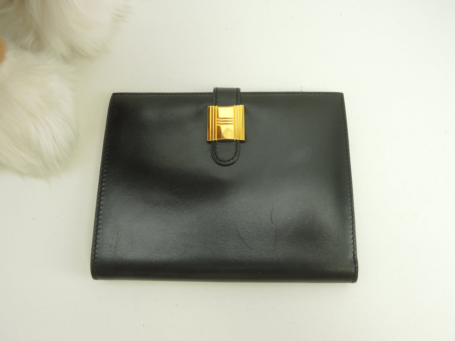 エルメス 2折財布 Boxカーフ黒 ゴールドカデナ金具 コンパクトウォレット@〇Y