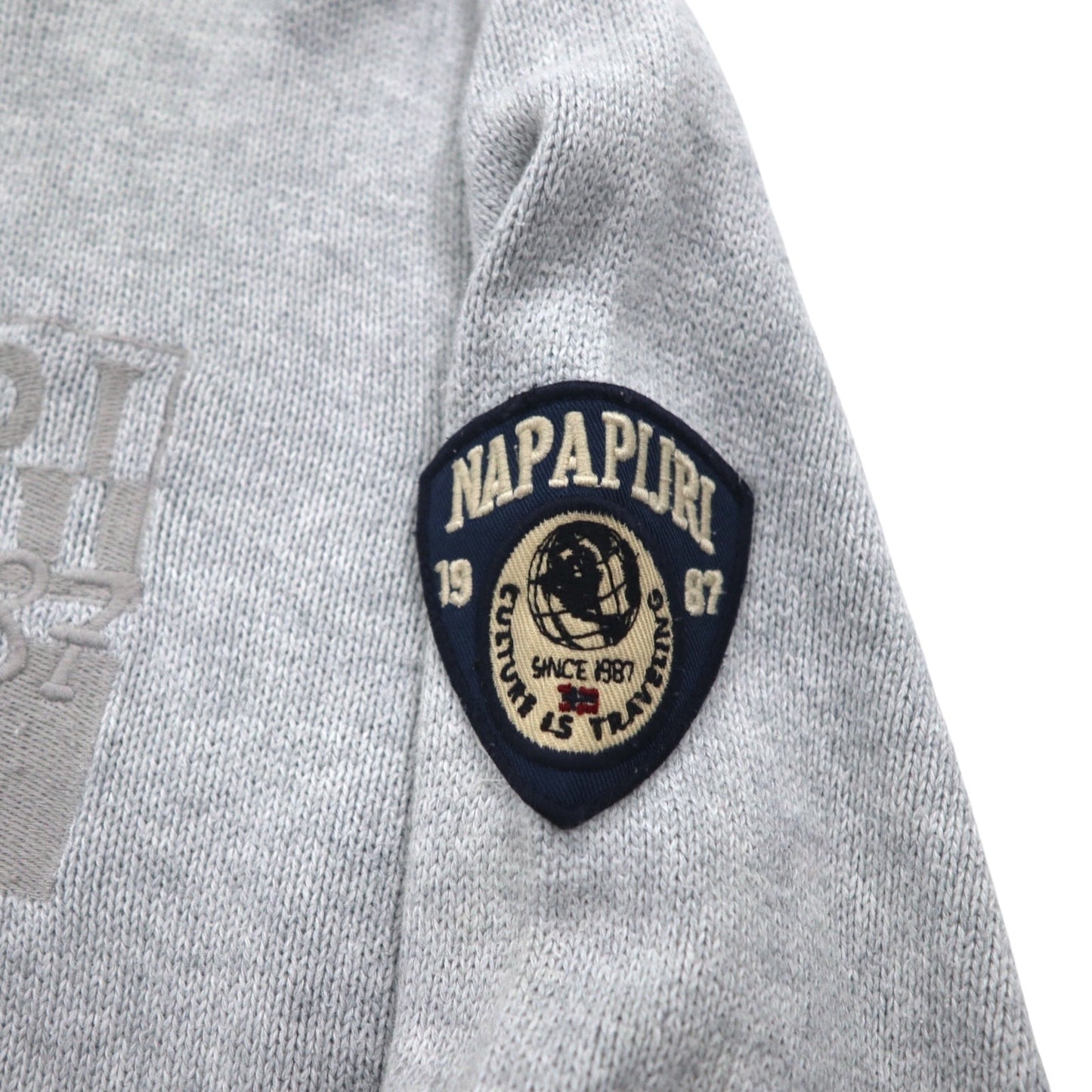 NAPAPIJRI Cotton Knit Sweater, Size M, Gray, Patch, S13-DELEVEN, S1358E