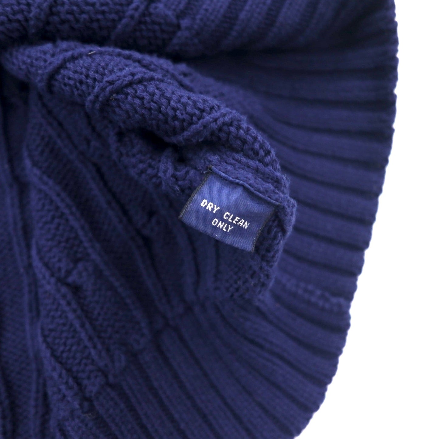 POLO GOLF RALPH LAUREN 90年代 クルーネック ケーブルニット セーター L ネイビー コットン ワンポイント 刺繍