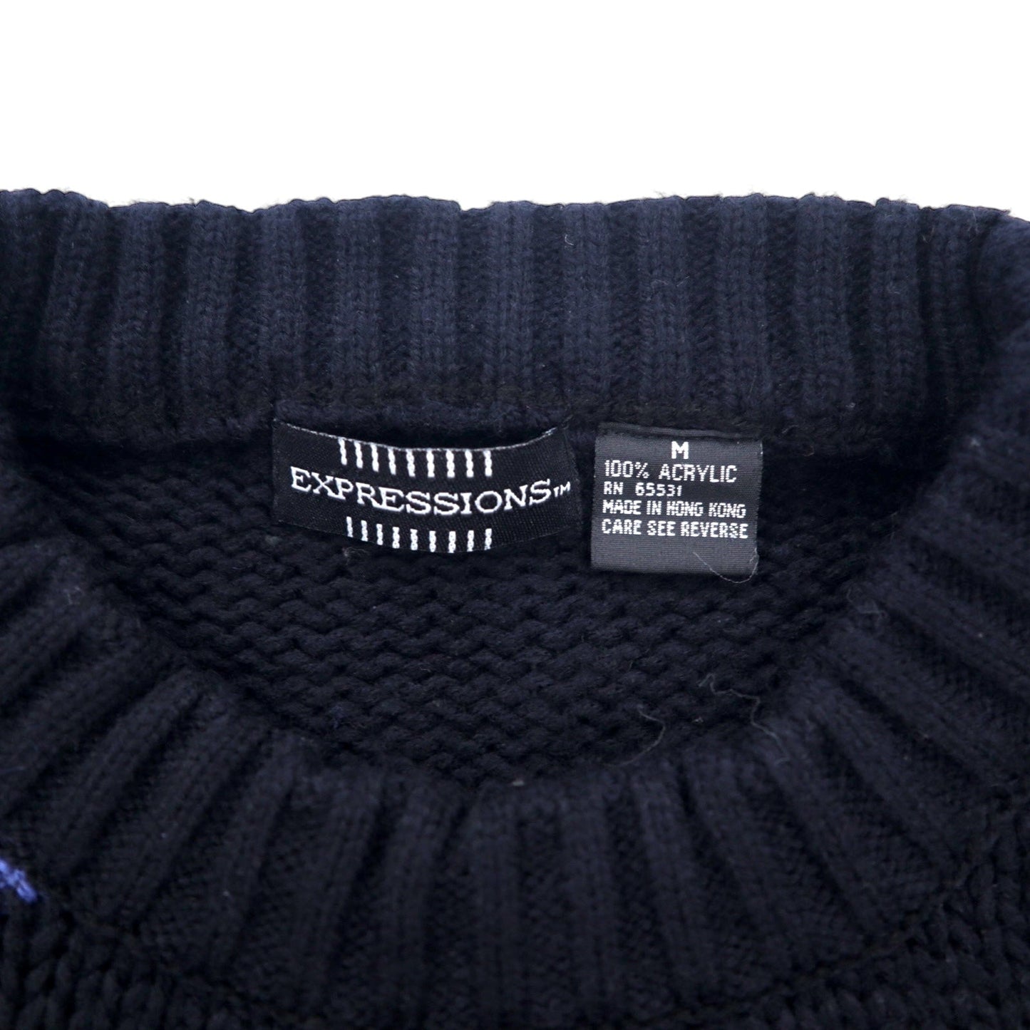 90s EXPRESSIONS All-Over Geometric Design Knit Sweater, Size M, Black, Multicolor, Cable Knit