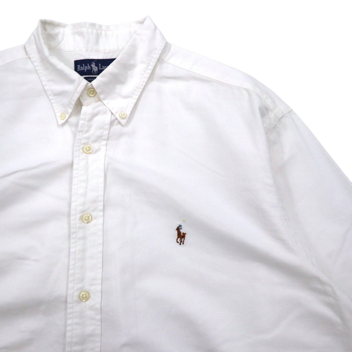 RALPH LAUREN 90s YARMOUTH Oxford Button-Down Shirt, Size XL, White Cotton, Small Pony Embroidery, Made in Jamaica