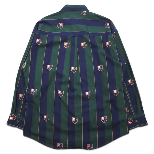 CHAPS RALPH LAUREN 90年代 ボタンダウンシャツ L グリーン ネイビー ストライプ コットン エンブレムロゴ