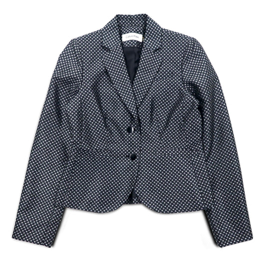Calvin Klein 2B tailored jacket, size S, silver, monogram print, polyester