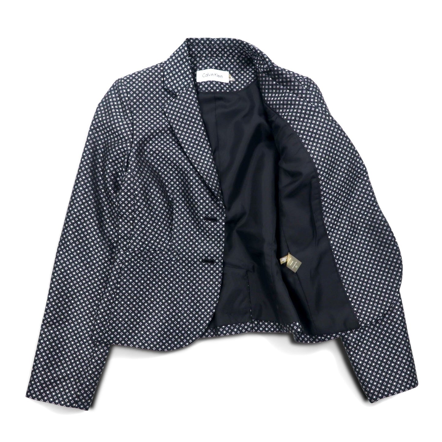 Calvin Klein 2B tailored jacket, size S, silver, monogram print, polyester