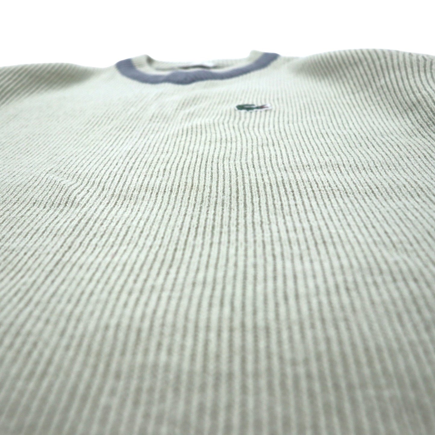 LACOSTE 90s Childen Knit V-Neck Sweater, Size L, Beige, Acrylic, One-Point Logo
