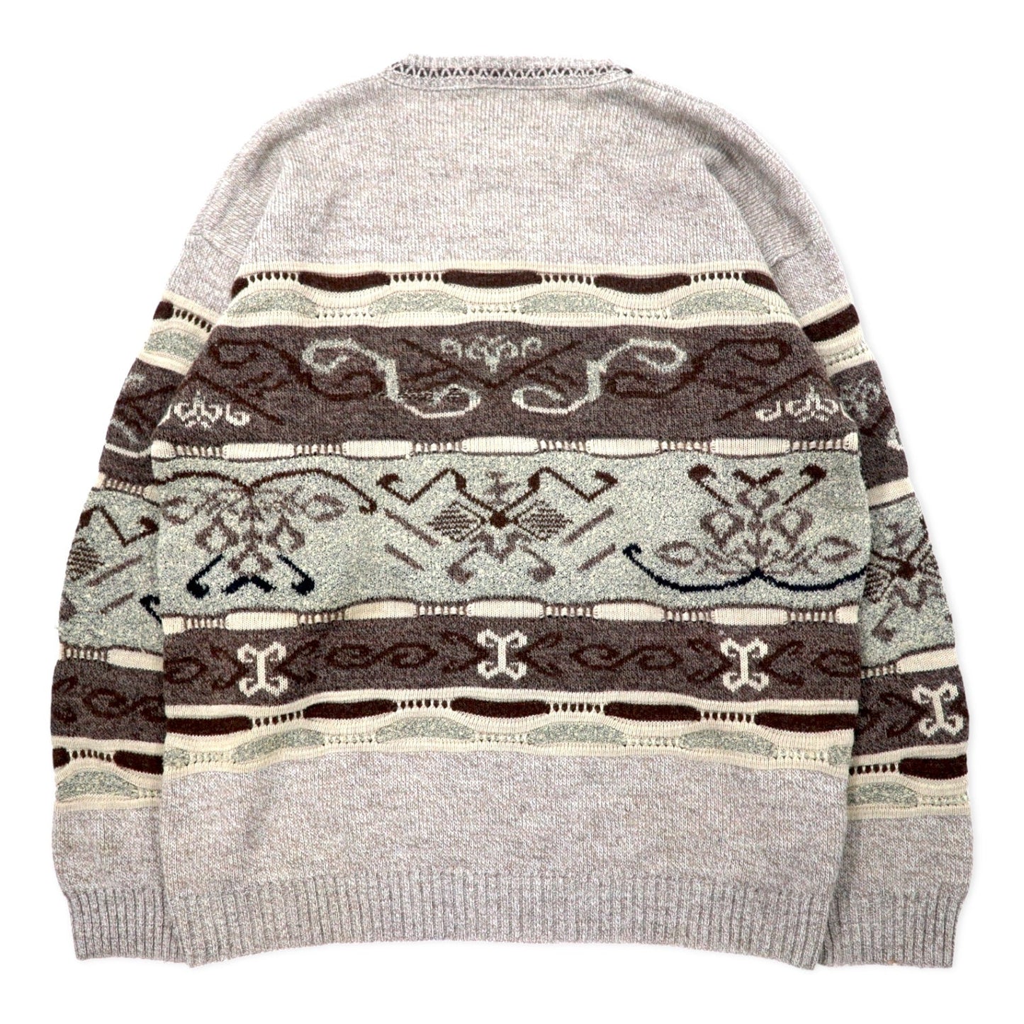 MEYNAL French-made 3D knit sweater, size XL, beige cotton, all-over print