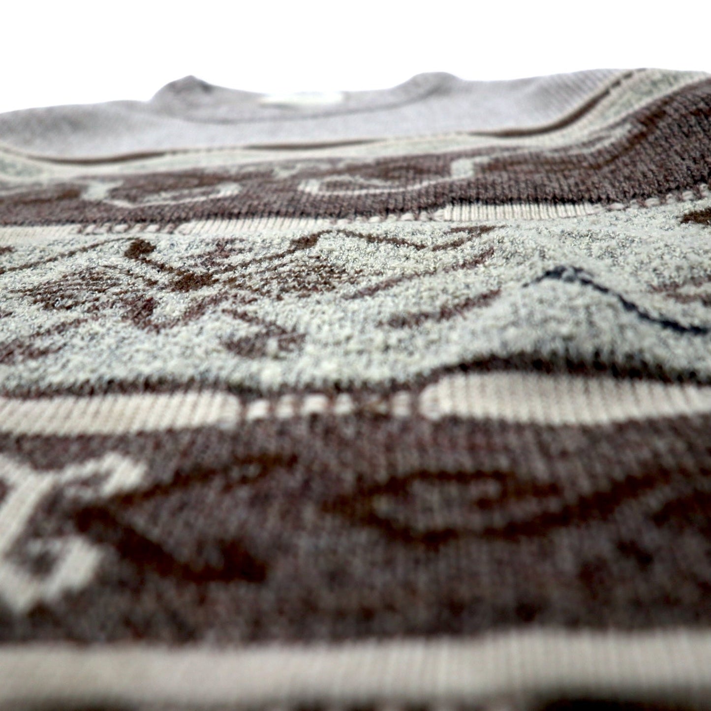 MEYNAL French-made 3D knit sweater, size XL, beige cotton, all-over print