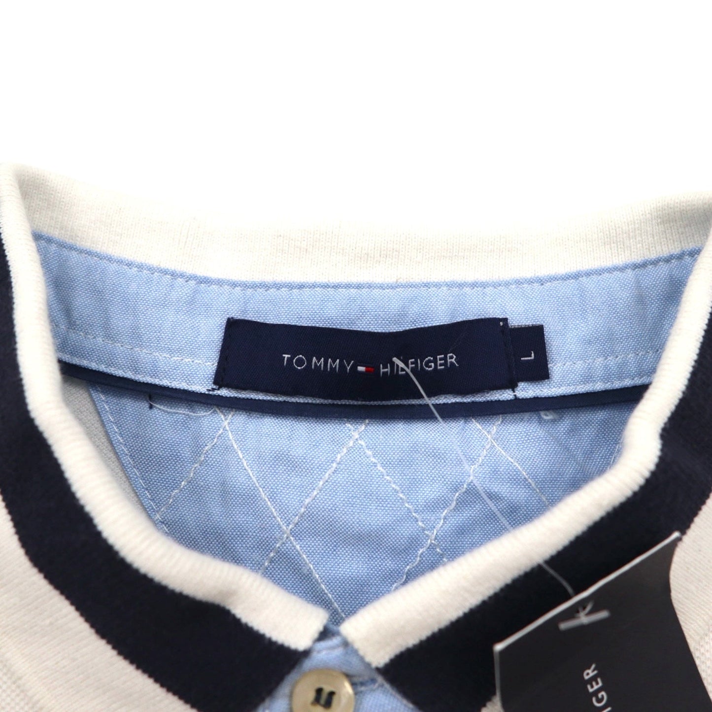 TOMMY HILFIGER Polo Shirt, Size L, White Cotton, Pique, Numbering, Logo Embroidery, Unused