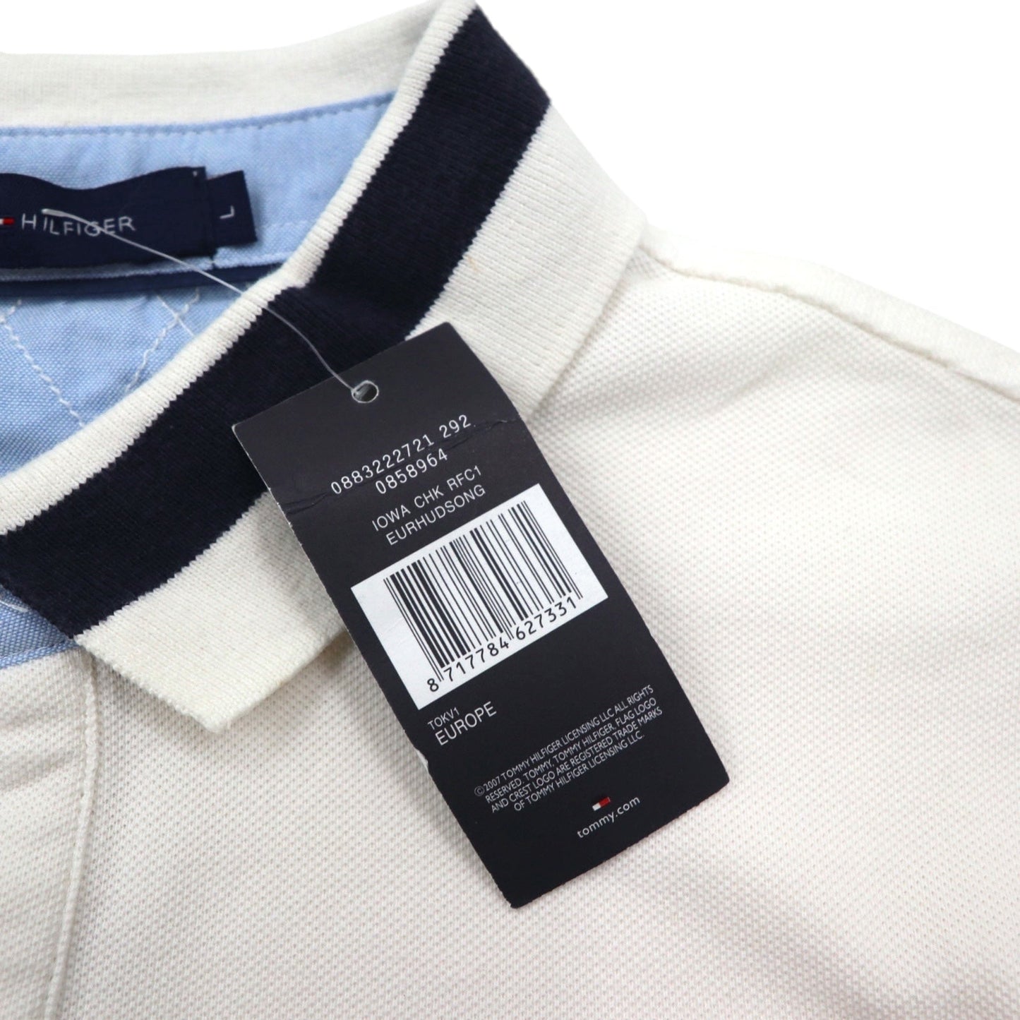 TOMMY HILFIGER Polo Shirt, Size L, White Cotton, Pique, Numbering, Logo Embroidery, Unused