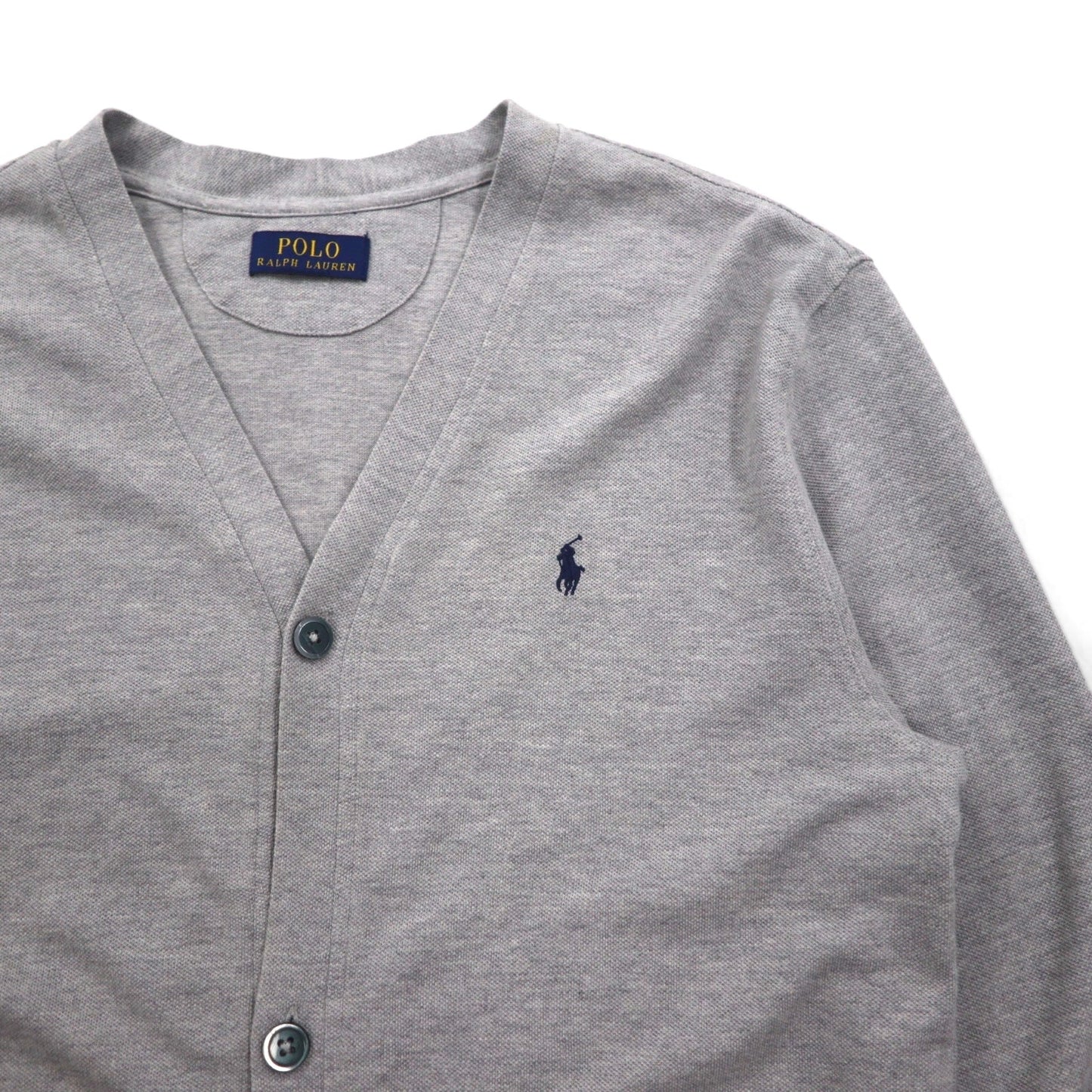Polo Ralph Lauren 鹿の子 ニット カーディガン M グレー Vネック スモールポニー刺繡 ハンドウォーマー ポケット