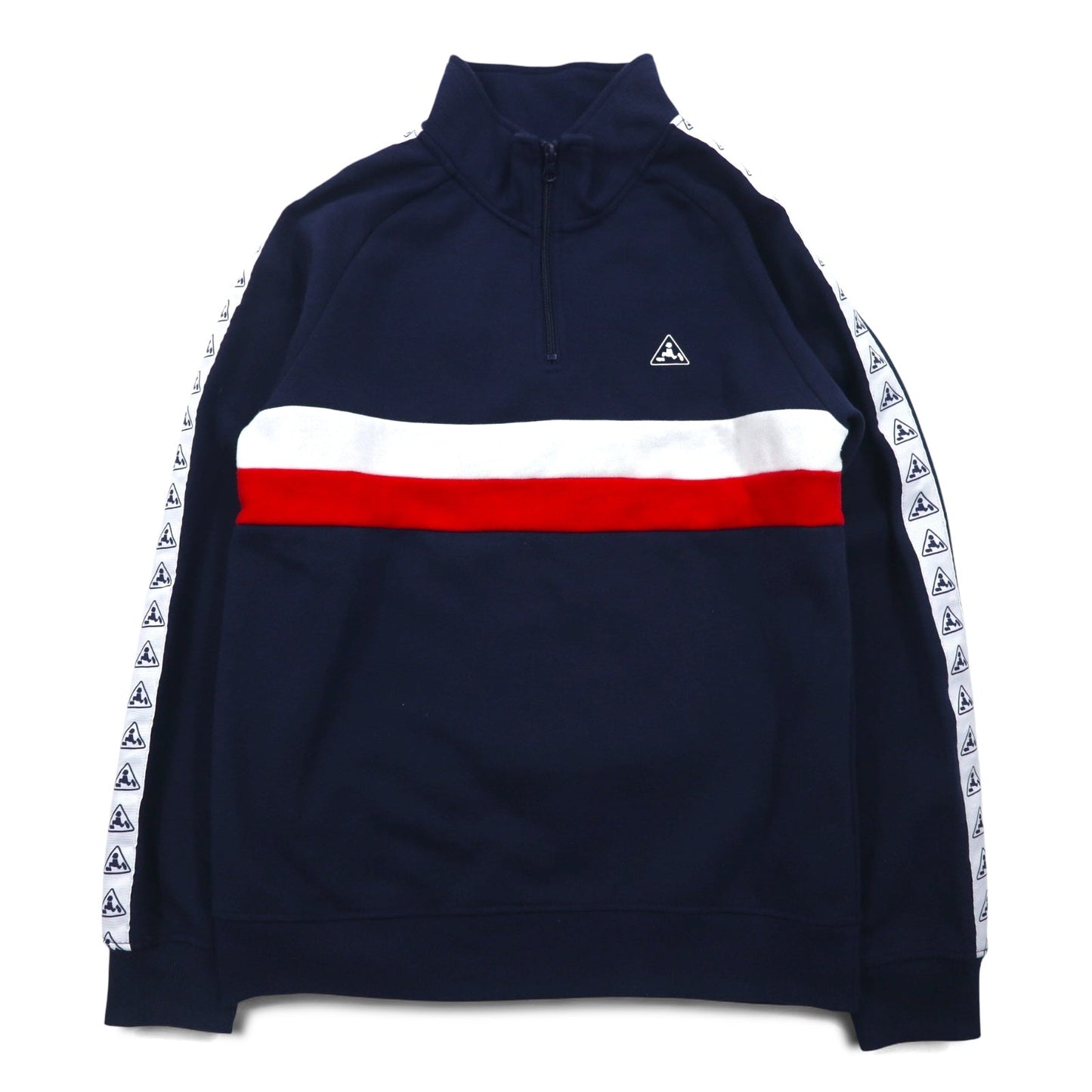 PLENTY TOUGH SPORT 90s Half-Zip Sweatshirt, Size M, Navy, Tricolor, Fleece-Lined, Tape Logo