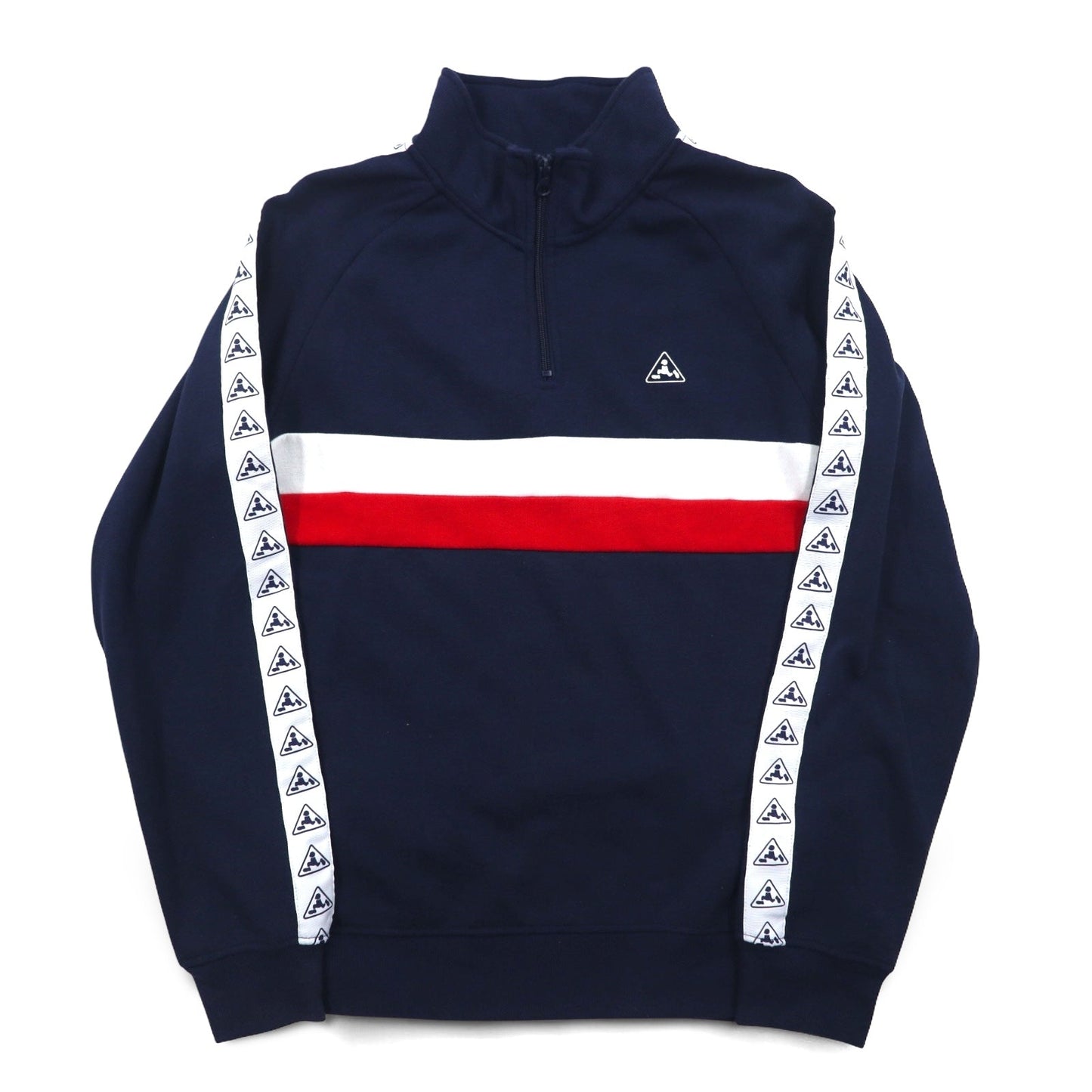 PLENTY TOUGH SPORT 90s Half-Zip Sweatshirt, Size M, Navy, Tricolor, Fleece-Lined, Tape Logo
